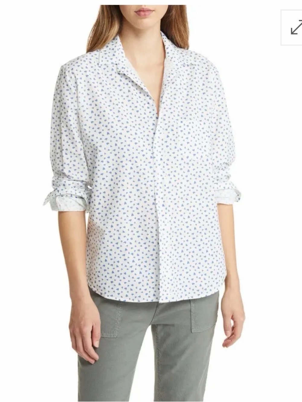 Frank & Eileen White Button-Down Shirt with Light Blue Heart Print $258 sz XL